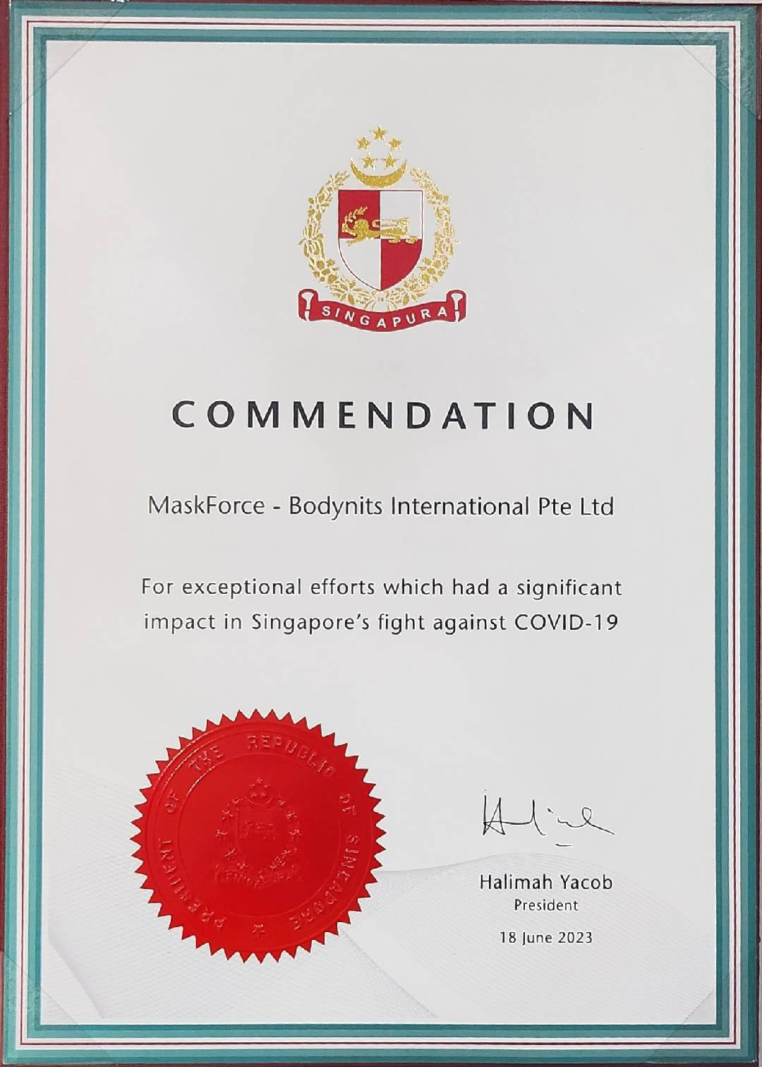 Bodynits recognised for its participation in Maskforce